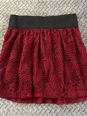 Stooshy Burgundy Rosette Mini Skirt with Black Waistband
